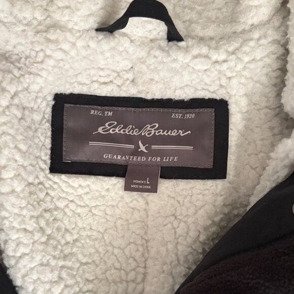 Eddie Bauer Black Parka with Faux Fur Hood - EUC - WeatherEdge - Picture 6 of 9